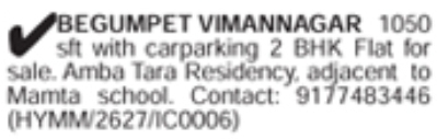 2 BHK Flat: Begumpet Property Sale