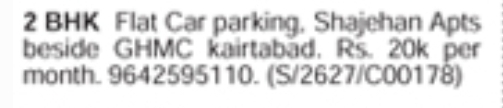 2 BHK flat for Rent in Shajehan Apts, Khairatabad,