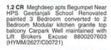 2 BHK Flat For Sale in Begumpet