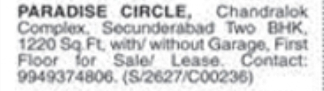 2 BHK Flat for Sale/ Lease at Chandralok Complex, Secunderabad