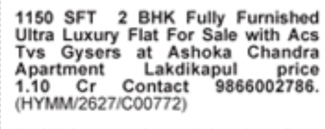 2 BHK ultra-luxury flat is for sale at Ashoka Chandra Apartment, Lakdikapul