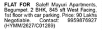2 BHK West-Facing Flat for Sale in Begumpet