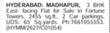 3 BHK East-Facing Flat for Sale at Fortune Towers Madhapur