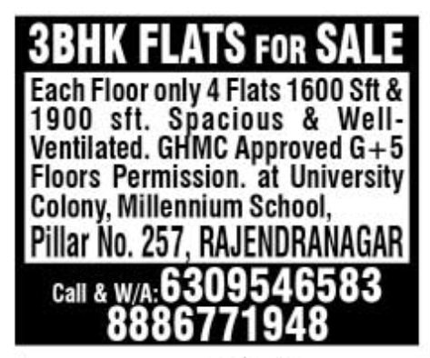 3BHK Flats for Sale: Rajendranagar, Hyderabad