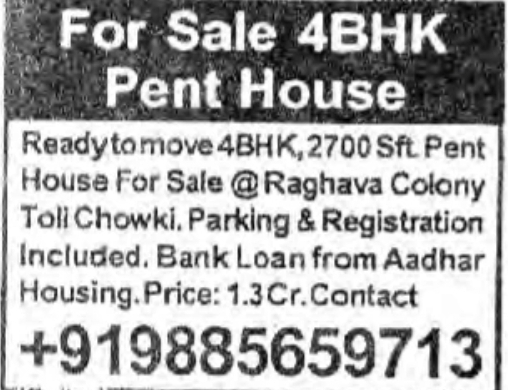 4 BHK Penthouse for Sale: Toli Chowki