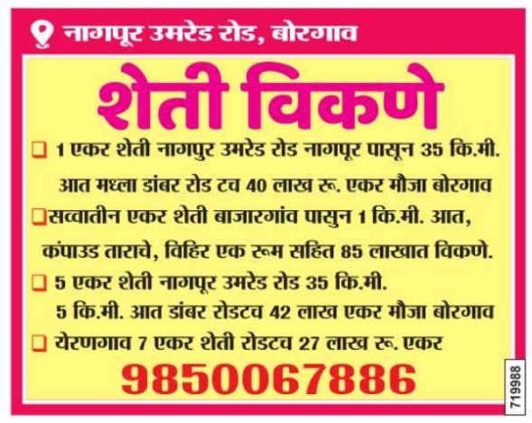 Agriculture Land for Sale: Borgaon, Nagpur