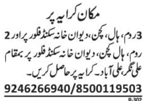 Ali Nagar Aliabad: Second Floor House Portions for Rent
