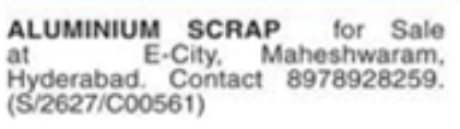 Aluminium Scrap for Sale: Maheshwaram, Hyderabad