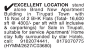 Apartment Building for Sale: Tirupati Town