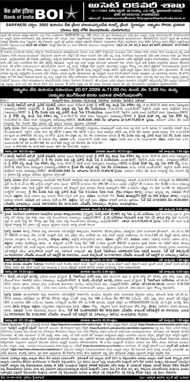 Auction Notice: Bank of India Immovable Assets E-Auction