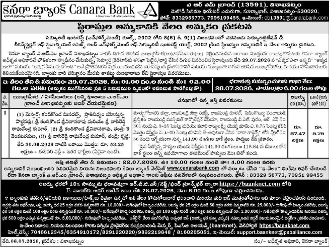 Auction Notice: Canara Bank Property E-Auction