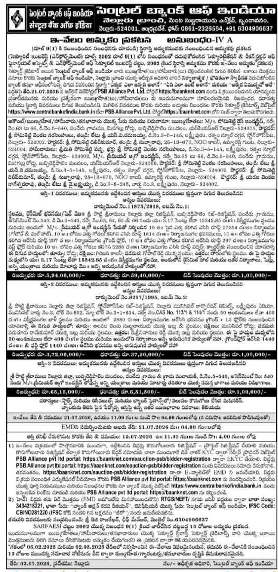 Auction Notice: Central Bank of India Immovable Property E-Auction