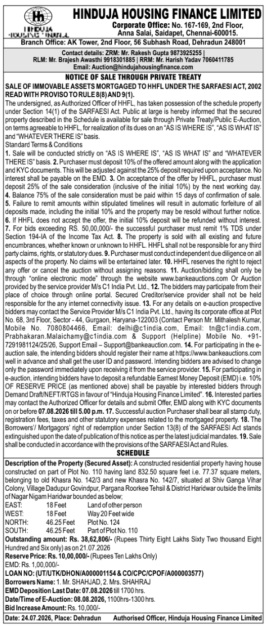Auction Notice: Hinduja Housing Finance Property Sale