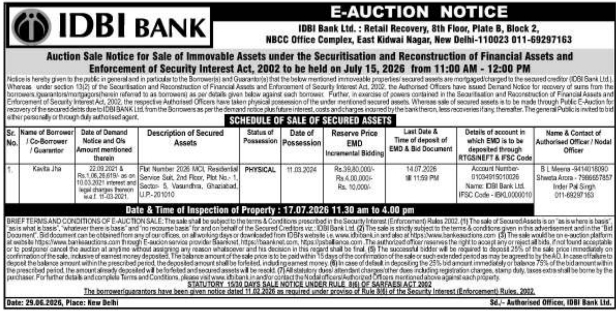 Auction Notice: IDBI Bank Immovable Asset E-Auction