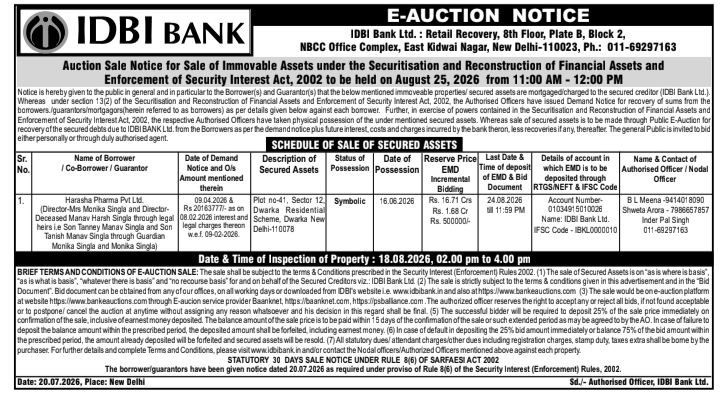 Auction Notice: IDBI Bank Immovable Property Sale
