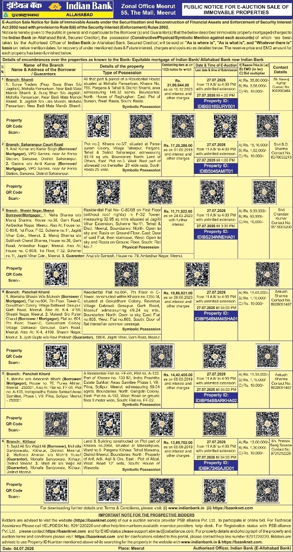 Auction Notice: Immovable Property Sale by Indian Bank