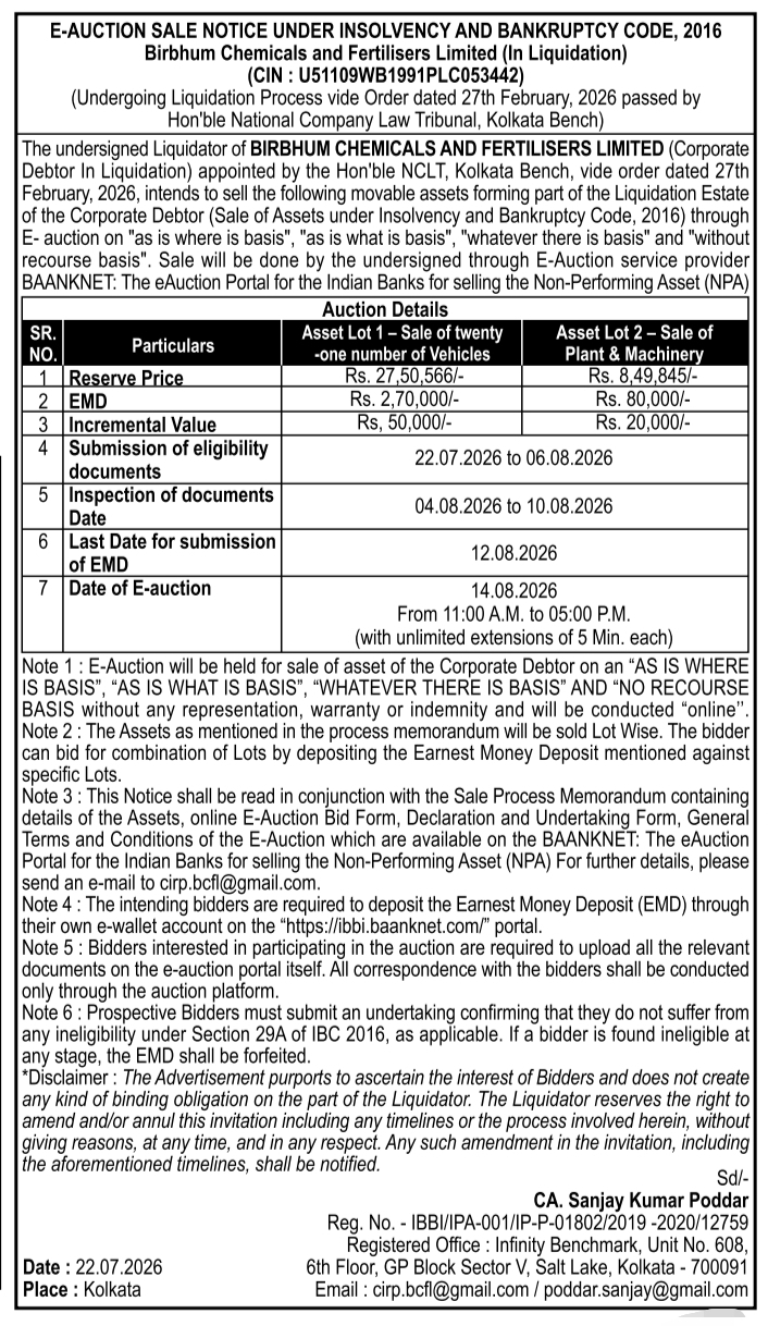 Auction Notice: Insolvency Property and Asset Sale