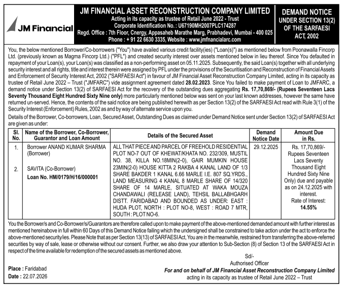Auction Notice: JM Financial Property Disposal