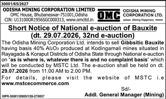 Auction Notice: National E-Auction of Bauxite
