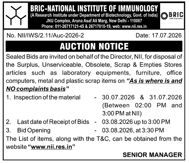 Auction Notice: NII Surplus & Scrap Material Disposal