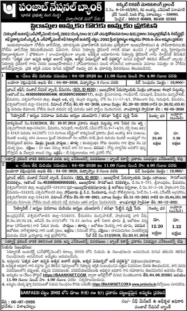 Auction Notice: Punjab National Bank Property E-Auction