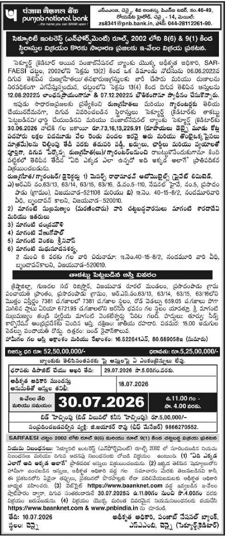 Auction Notice: Punjab National Bank Property E-Auction