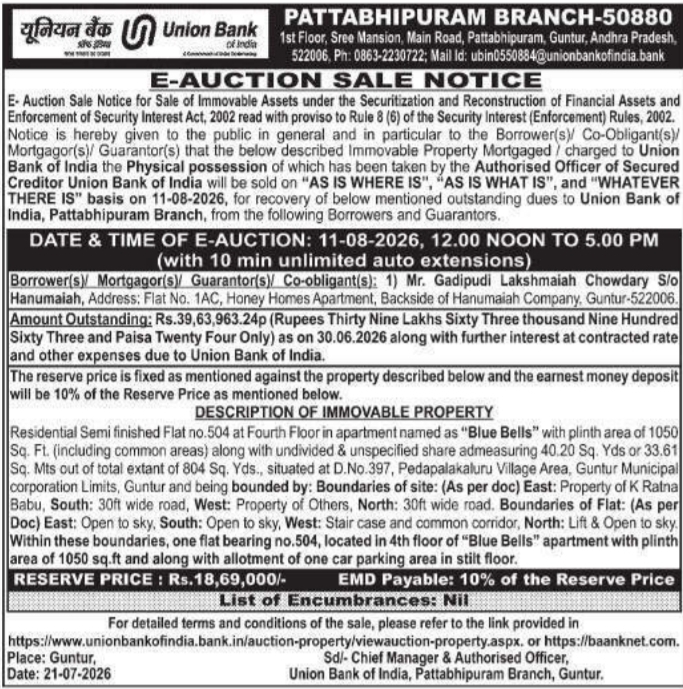 Auction Notice: Residential Flat Property Disinvestment