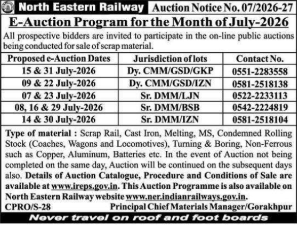 Auction Notice: Scrap Material E-Auction by North Eastern Railway