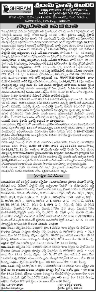 Auction Notice: Shriram Finance Property Disposal