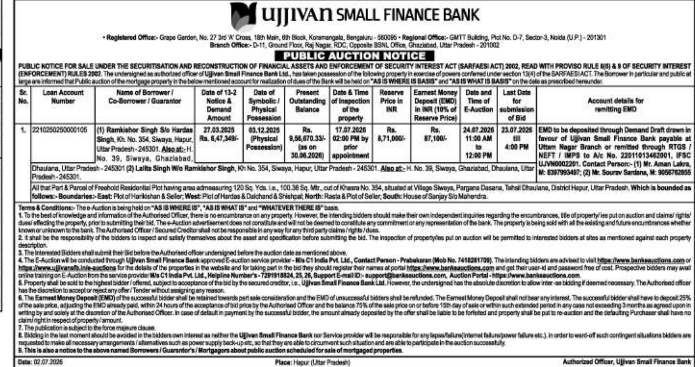Auction Notice: Ujjivan Small Finance Bank Property Sale