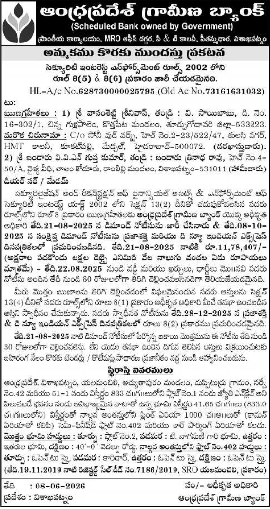 Auction Sale Notice: APGB Bank Property Foreclosure