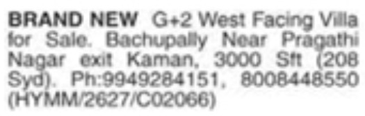 Bachupally G+2 West Facing Villa for Sale