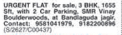 Bandlaguda Jagir SMR Vinay Boulderwoods Flat for  Sale