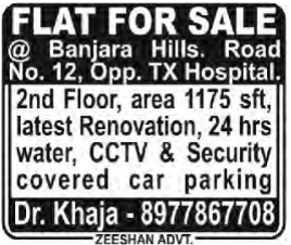 Banjara Hills: 1175 Sft Renovated Flat For Sale