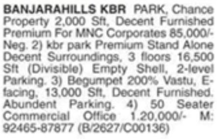 Banjara Hills & Begumpet: Commercial Spaces for Rent