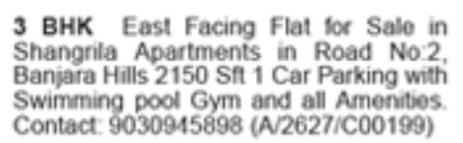 Banjara Hills Road No 2 3BHK Flat For Sale