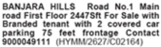 Banjara Hills Road No.1 2447 Sft Commercial Space For Sale