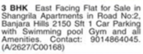 Banjara Hills: Shangrila Apartments 3 BHK Flat Sale