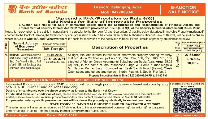Bank of Baroda Agra Immovable Property E-Auction