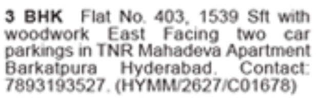 Barkatpura TNR Mahadeva Apartment 3BHK Flat For Sale