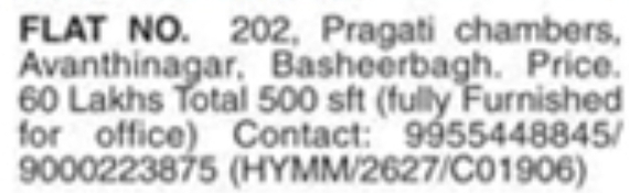 Basheerbagh: Fully Furnished Office Flat for Sale