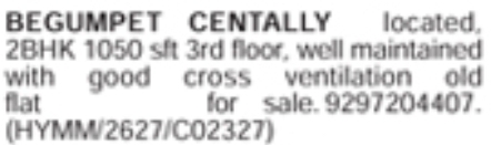 Begumpet 2BHK Flat for Sale