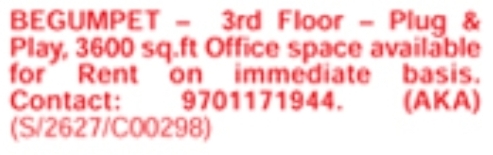 Begumpet: 3600 Sq Ft Plug & Play Office Space for Rent