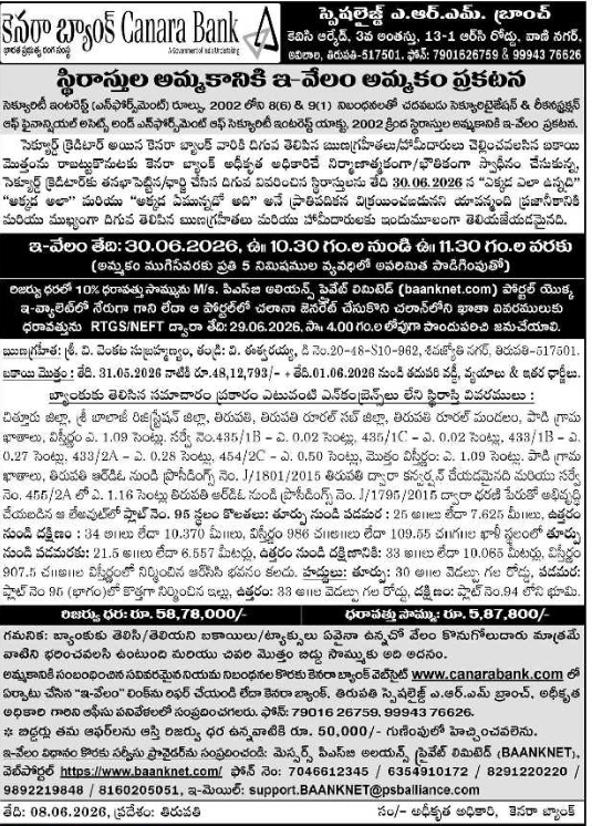 Canara Bank Immovable Property E-Auction