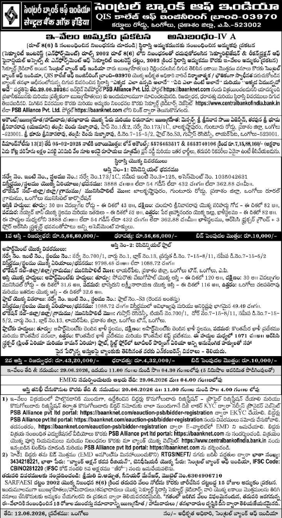 Central Bank of India E-Auction Notice