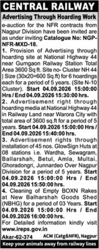 Central Railway Nagpur Division E-Auction Notification