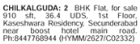 Chilkalguda 2BHK Flat for Sale