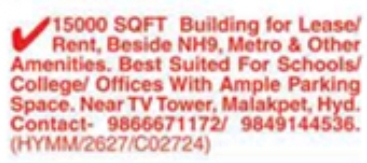 Commercial Building for Lease or Rent: Malakpet, Hyderabad