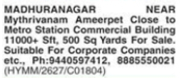 Commercial Building for Sale in Madhuranagar, Ameerpet