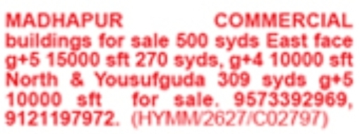 Commercial Buildings for Sale: Madhapur & Yousufguda